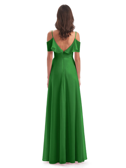 Miya A-line Floor Length Spaghetti Straps Ruffles Long Bridesmaid Dresses