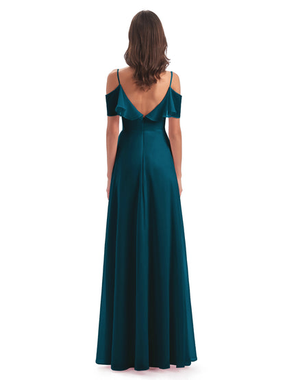Miya A-line Floor Length Spaghetti Straps Ruffles Long Bridesmaid Dresses