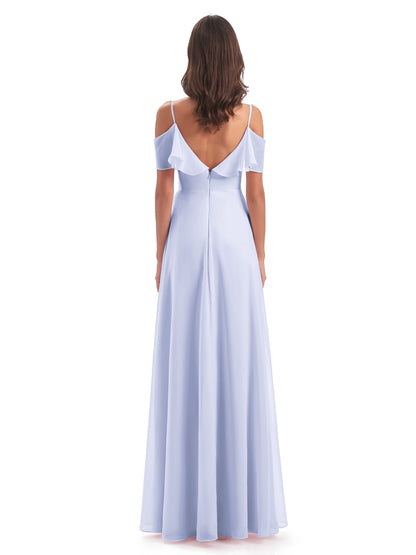 Miya A-line Floor Length Spaghetti Straps Ruffles Long Bridesmaid Dresses