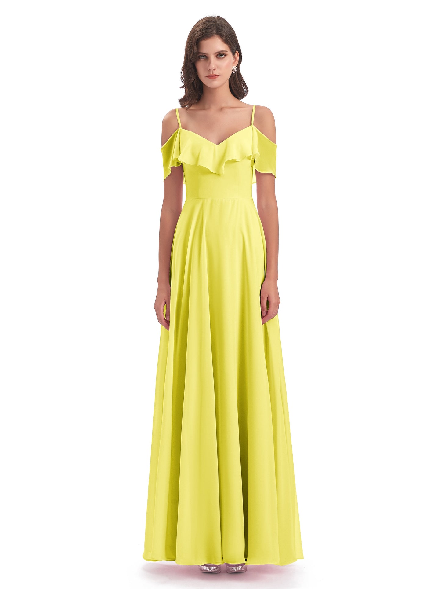 Miya A-line Floor Length Spaghetti Straps Ruffles Long Bridesmaid Dresses