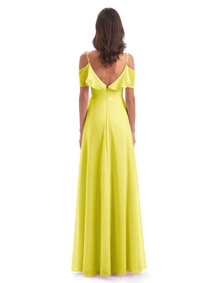 Miya A-line Floor Length Spaghetti Straps Ruffles Long Bridesmaid Dresses