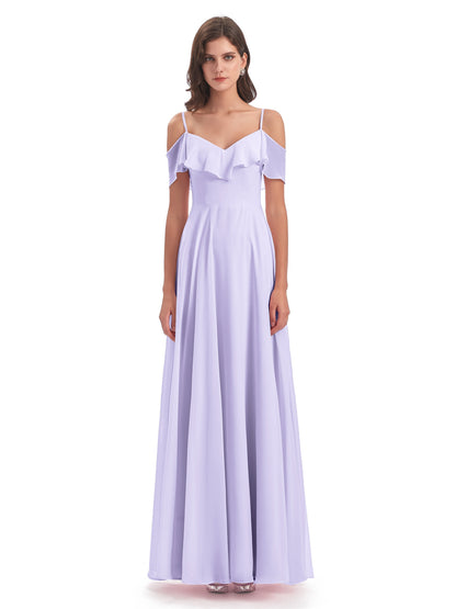 Miya A-line Floor Length Spaghetti Straps Ruffles Long Bridesmaid Dresses