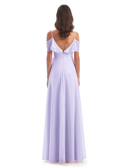 Miya A-line Floor Length Spaghetti Straps Ruffles Long Bridesmaid Dresses