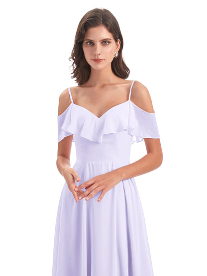 Miya A-line Floor Length Spaghetti Straps Ruffles Long Bridesmaid Dresses