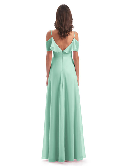 Miya A-line Floor Length Spaghetti Straps Ruffles Long Bridesmaid Dresses