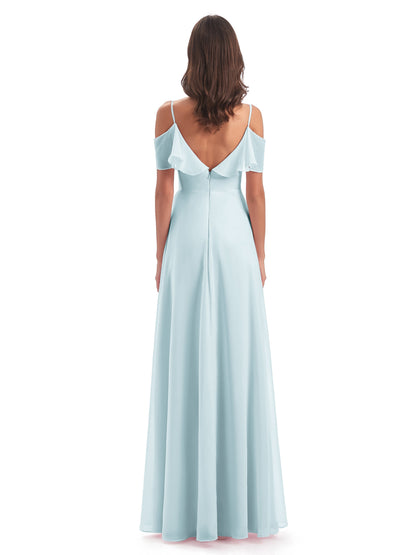 Miya A-line Floor Length Spaghetti Straps Ruffles Long Bridesmaid Dresses