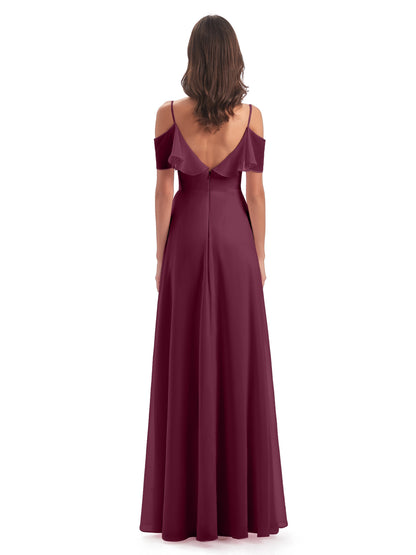 Miya A-line Floor Length Spaghetti Straps Ruffles Long Bridesmaid Dresses