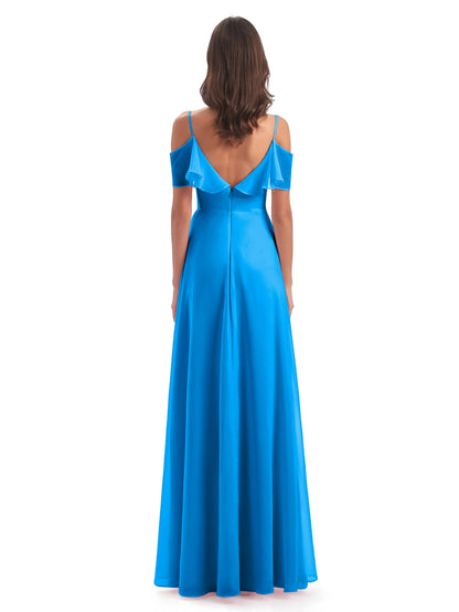 Miya A-line Floor Length Spaghetti Straps Ruffles Long Bridesmaid Dresses