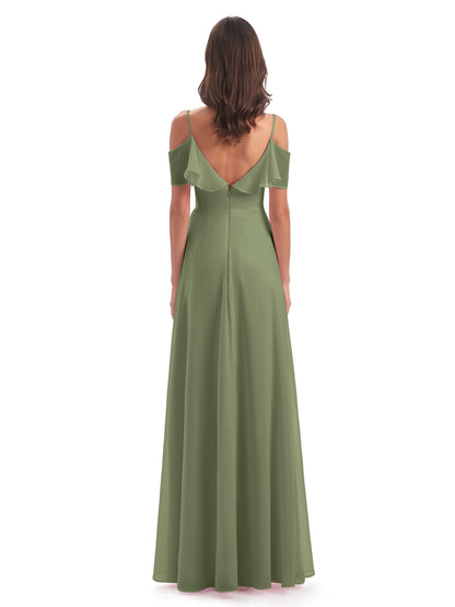 Miya A-line Floor Length Spaghetti Straps Ruffles Long Bridesmaid Dresses