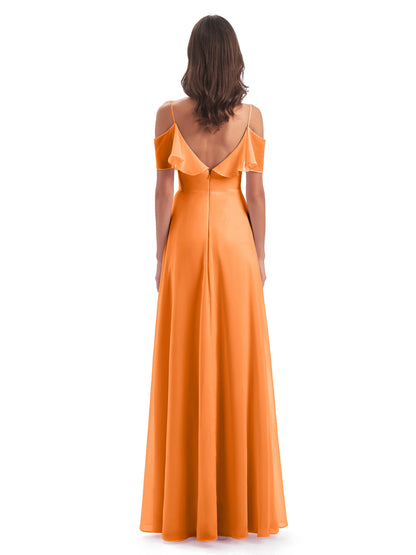 Miya A-line Floor Length Spaghetti Straps Ruffles Long Bridesmaid Dresses