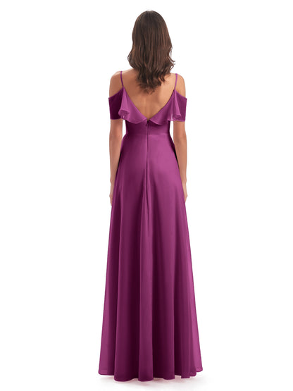 Miya A-line Floor Length Spaghetti Straps Ruffles Long Bridesmaid Dresses