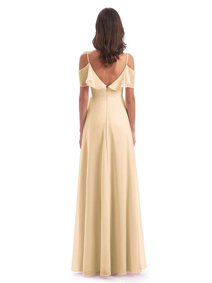 Miya A-line Floor Length Spaghetti Straps Ruffles Long Bridesmaid Dresses