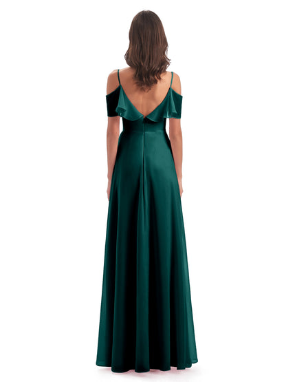 Miya A-line Floor Length Spaghetti Straps Ruffles Long Bridesmaid Dresses
