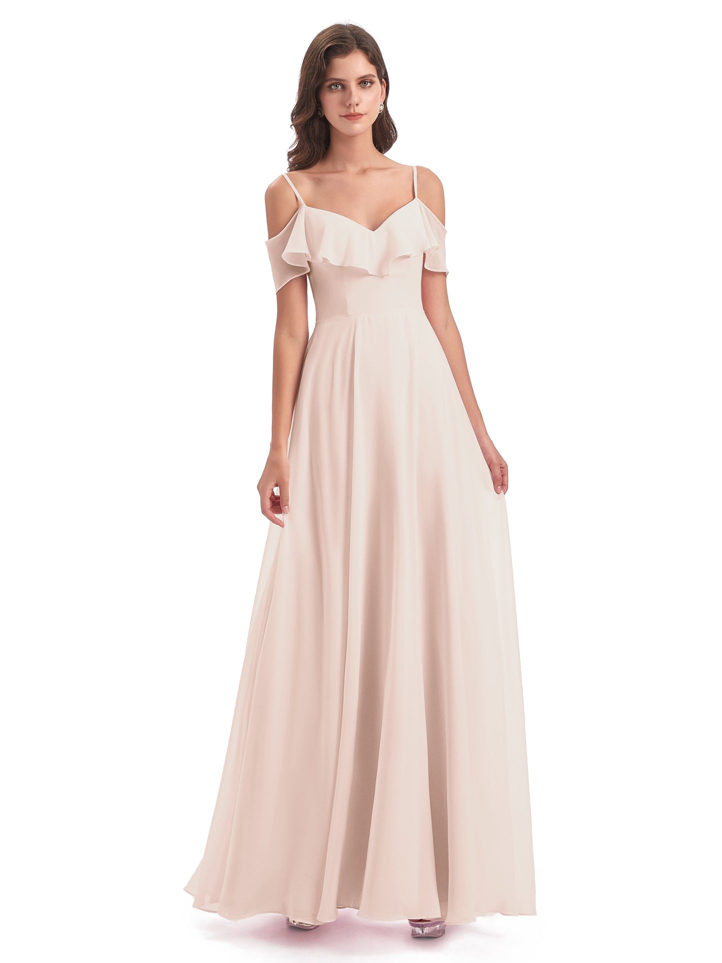 Miya A-line Floor Length Spaghetti Straps Ruffles Long Bridesmaid Dresses