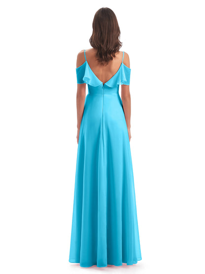 Miya A-line Floor Length Spaghetti Straps Ruffles Long Bridesmaid Dresses