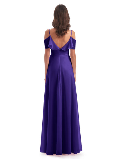 Miya A-line Floor Length Spaghetti Straps Ruffles Long Bridesmaid Dresses