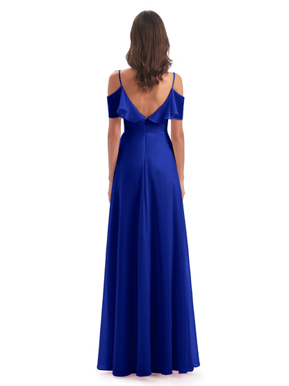 Miya A-line Floor Length Spaghetti Straps Ruffles Long Bridesmaid Dresses