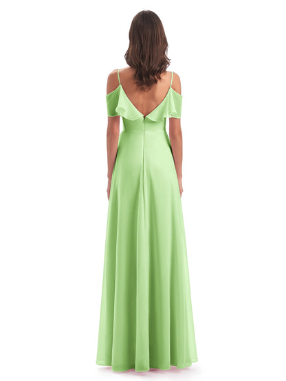 Miya A-line Floor Length Spaghetti Straps Ruffles Long Bridesmaid Dresses