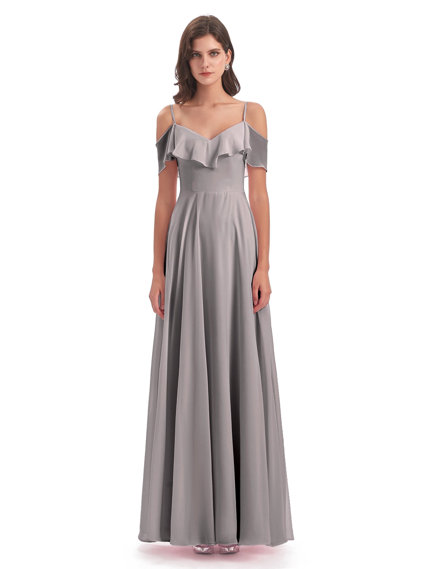 Miya A-line Floor Length Spaghetti Straps Ruffles Long Bridesmaid Dresses