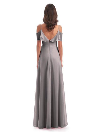 Miya A-line Floor Length Spaghetti Straps Ruffles Long Bridesmaid Dresses