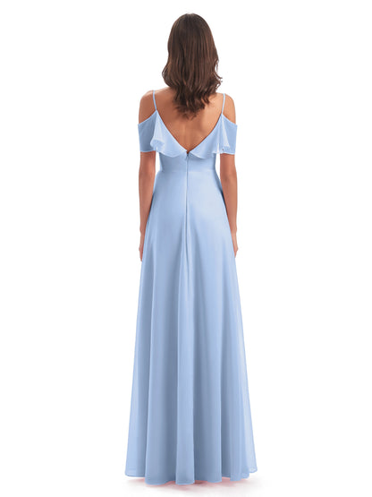 Miya A-line Floor Length Spaghetti Straps Ruffles Long Bridesmaid Dresses