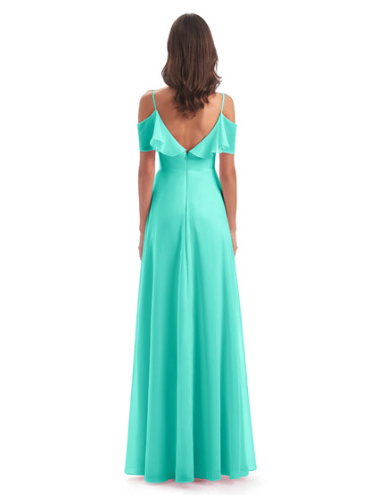 Miya A-line Floor Length Spaghetti Straps Ruffles Long Bridesmaid Dresses