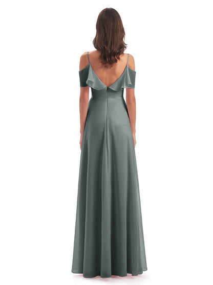 Miya A-line Floor Length Spaghetti Straps Ruffles Long Bridesmaid Dresses