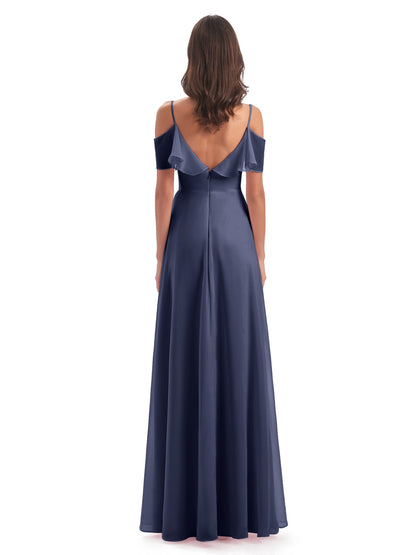 Miya A-line Floor Length Spaghetti Straps Ruffles Long Bridesmaid Dresses