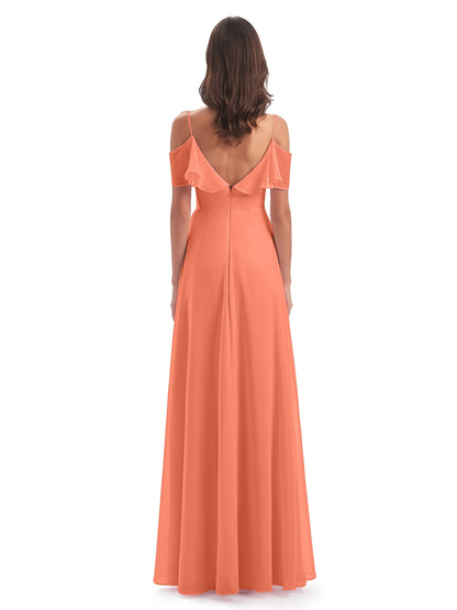 Miya A-line Floor Length Spaghetti Straps Ruffles Long Bridesmaid Dresses