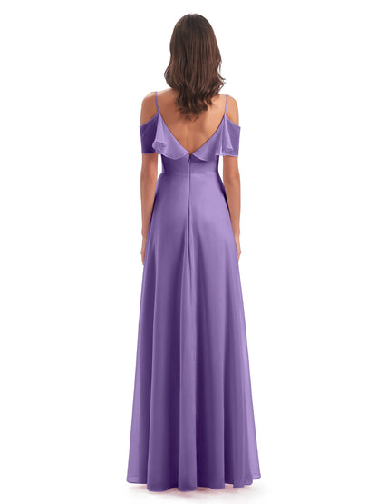 Miya A-line Floor Length Spaghetti Straps Ruffles Long Bridesmaid Dresses