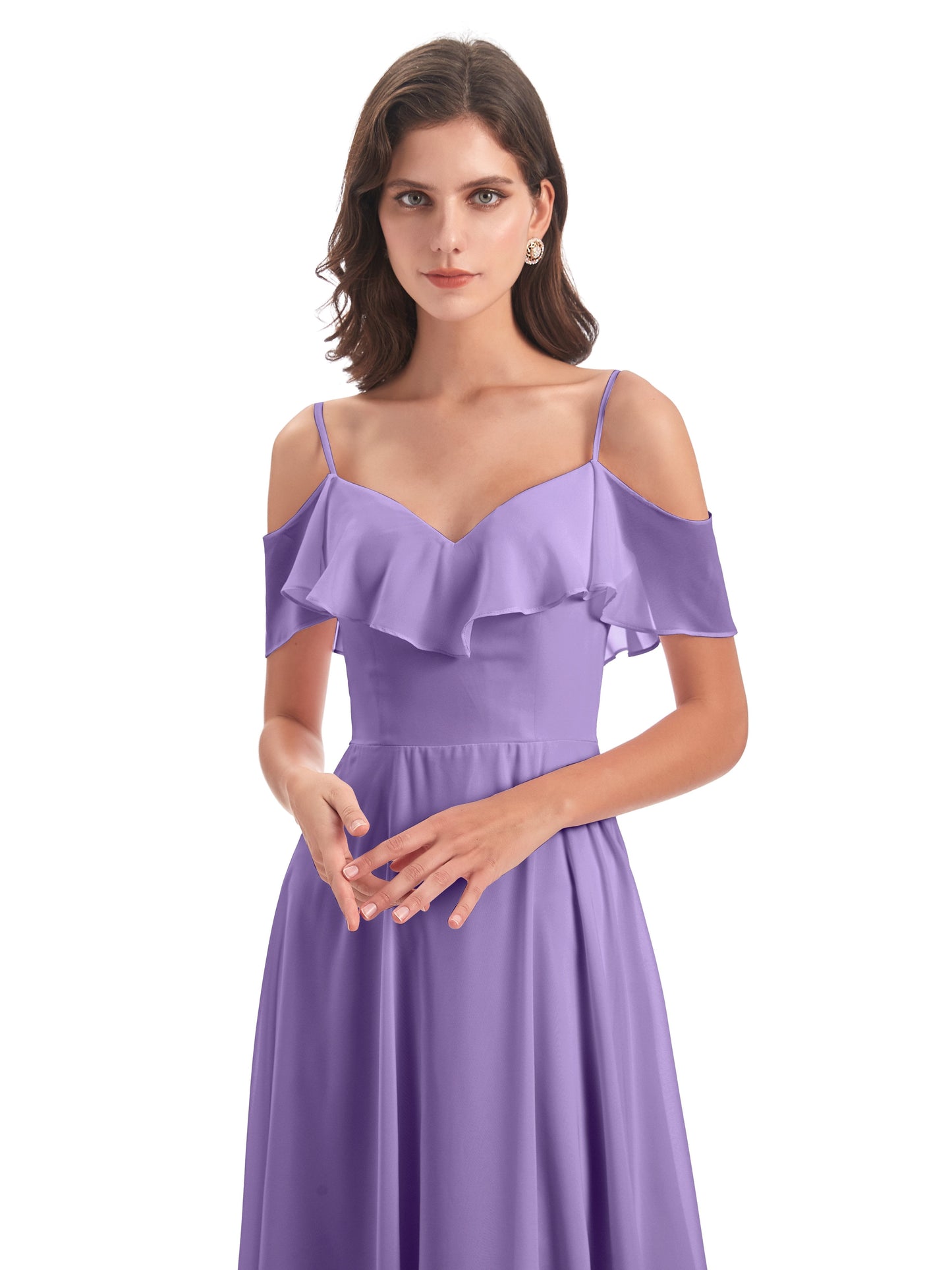 Miya A-line Floor Length Spaghetti Straps Ruffles Long Bridesmaid Dresses