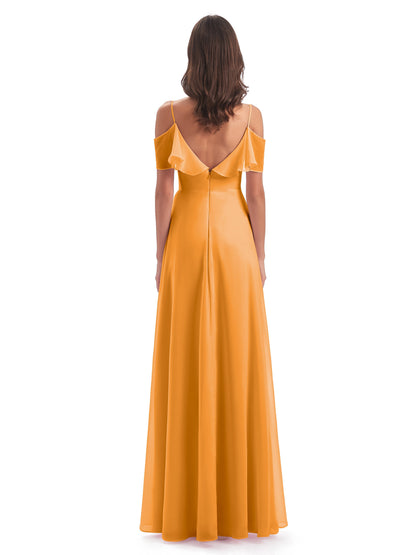 Miya A-line Floor Length Spaghetti Straps Ruffles Long Bridesmaid Dresses