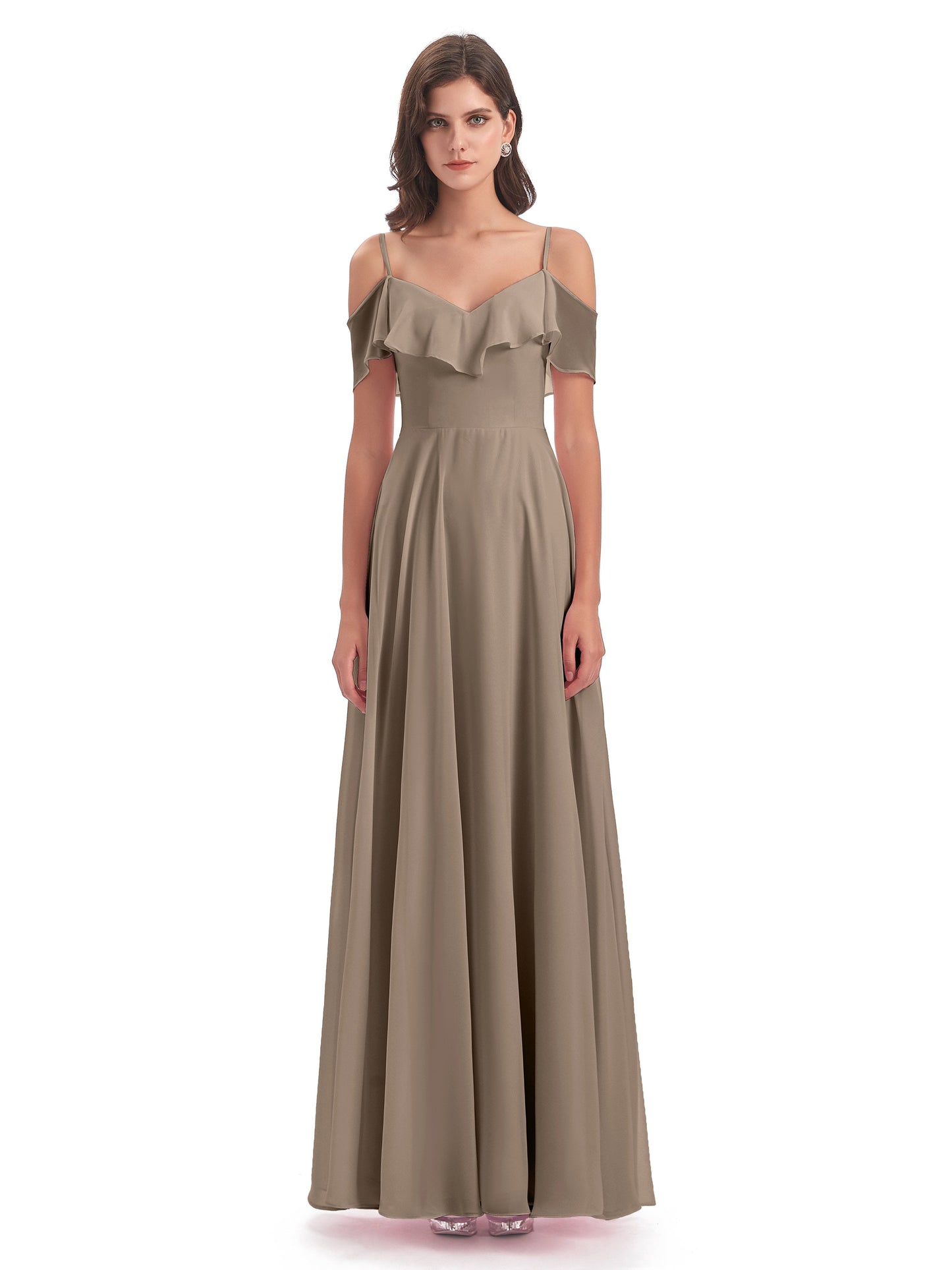 Miya A-line Floor Length Spaghetti Straps Ruffles Long Bridesmaid Dresses