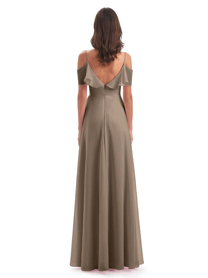Miya A-line Floor Length Spaghetti Straps Ruffles Long Bridesmaid Dresses