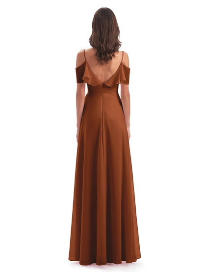 Miya A-line Floor Length Spaghetti Straps Ruffles Long Bridesmaid Dresses