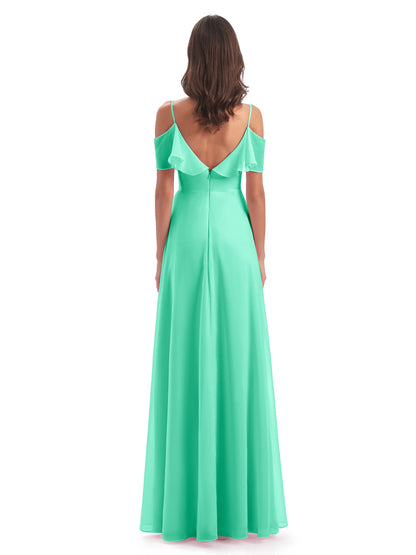 Miya A-line Floor Length Spaghetti Straps Ruffles Long Bridesmaid Dresses