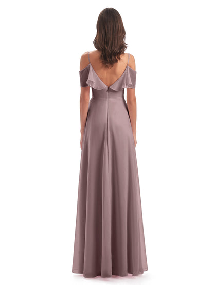 Miya A-line Floor Length Spaghetti Straps Ruffles Long Bridesmaid Dresses