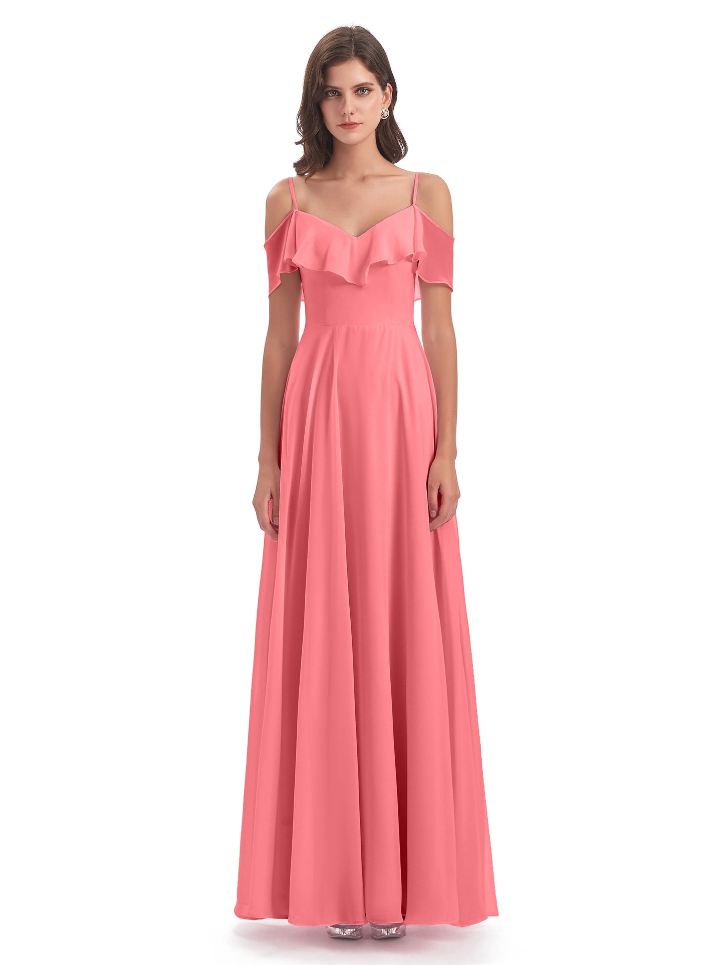 Miya A-line Floor Length Spaghetti Straps Ruffles Long Bridesmaid Dresses