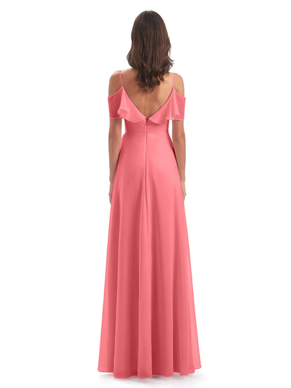 Miya A-line Floor Length Spaghetti Straps Ruffles Long Bridesmaid Dresses