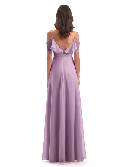 Miya A-line Floor Length Spaghetti Straps Ruffles Long Bridesmaid Dresses