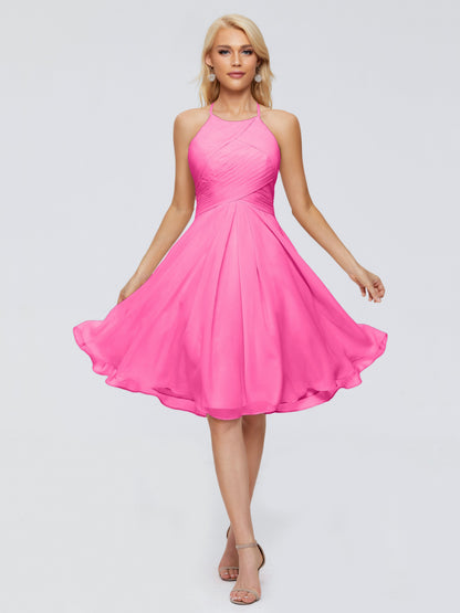 Molly Halter Knee Length Chiffon Bridesmaid Dresses With Pockets