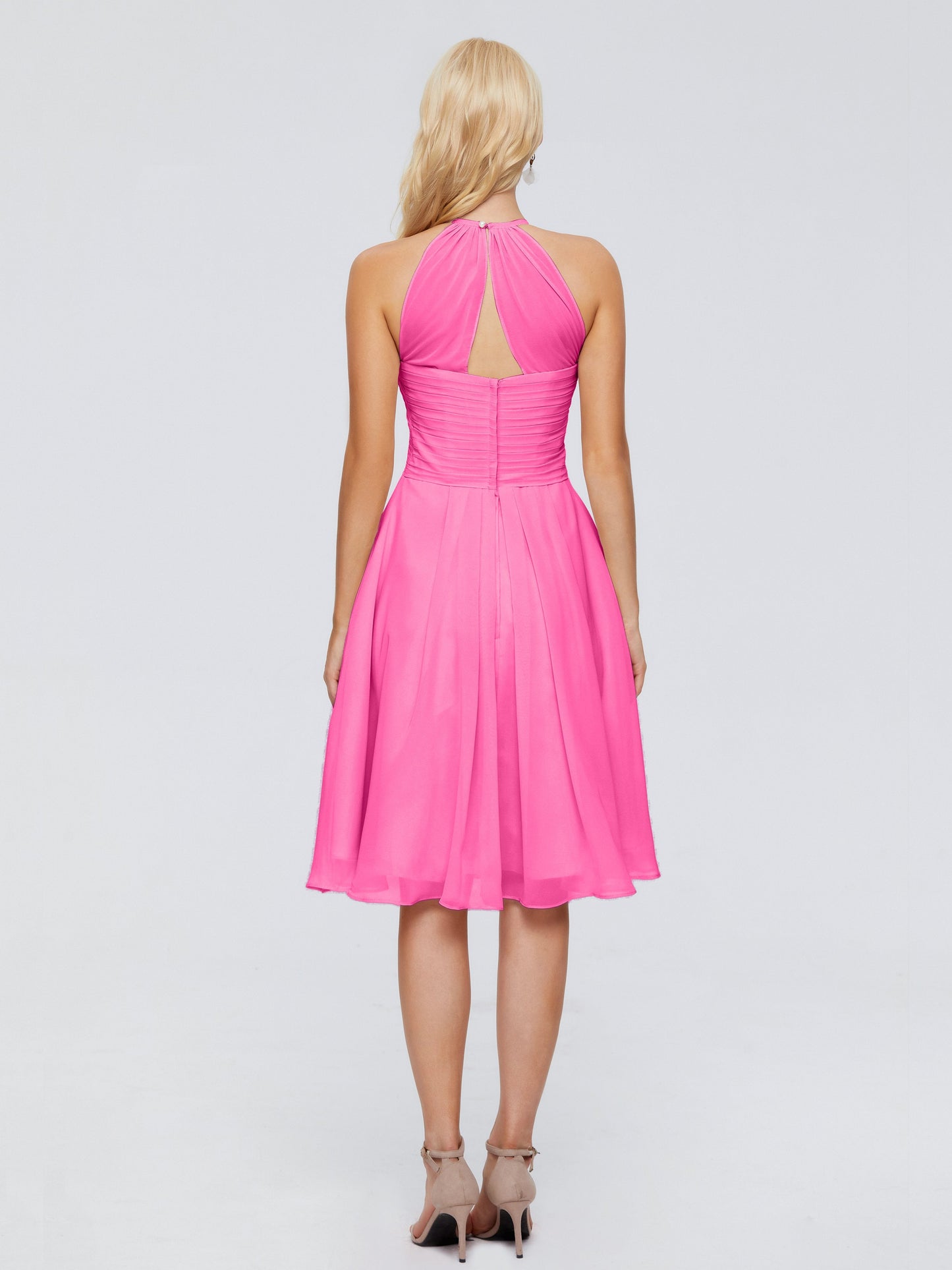 Molly Halter Knee Length Chiffon Bridesmaid Dresses With Pockets