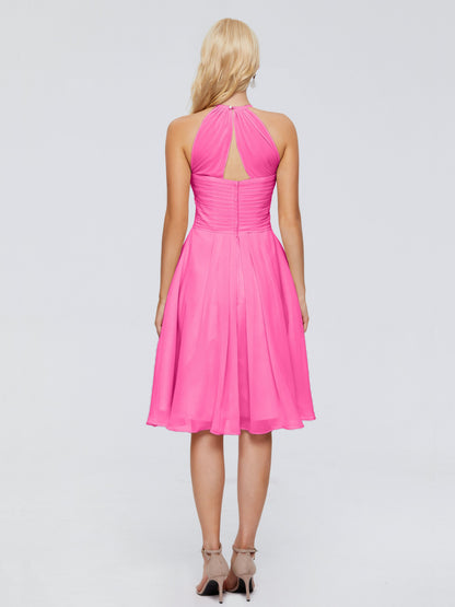 Molly Halter Knee Length Chiffon Bridesmaid Dresses With Pockets