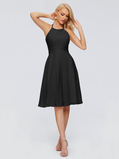 Molly Halter Knee Length Chiffon Bridesmaid Dresses With Pockets