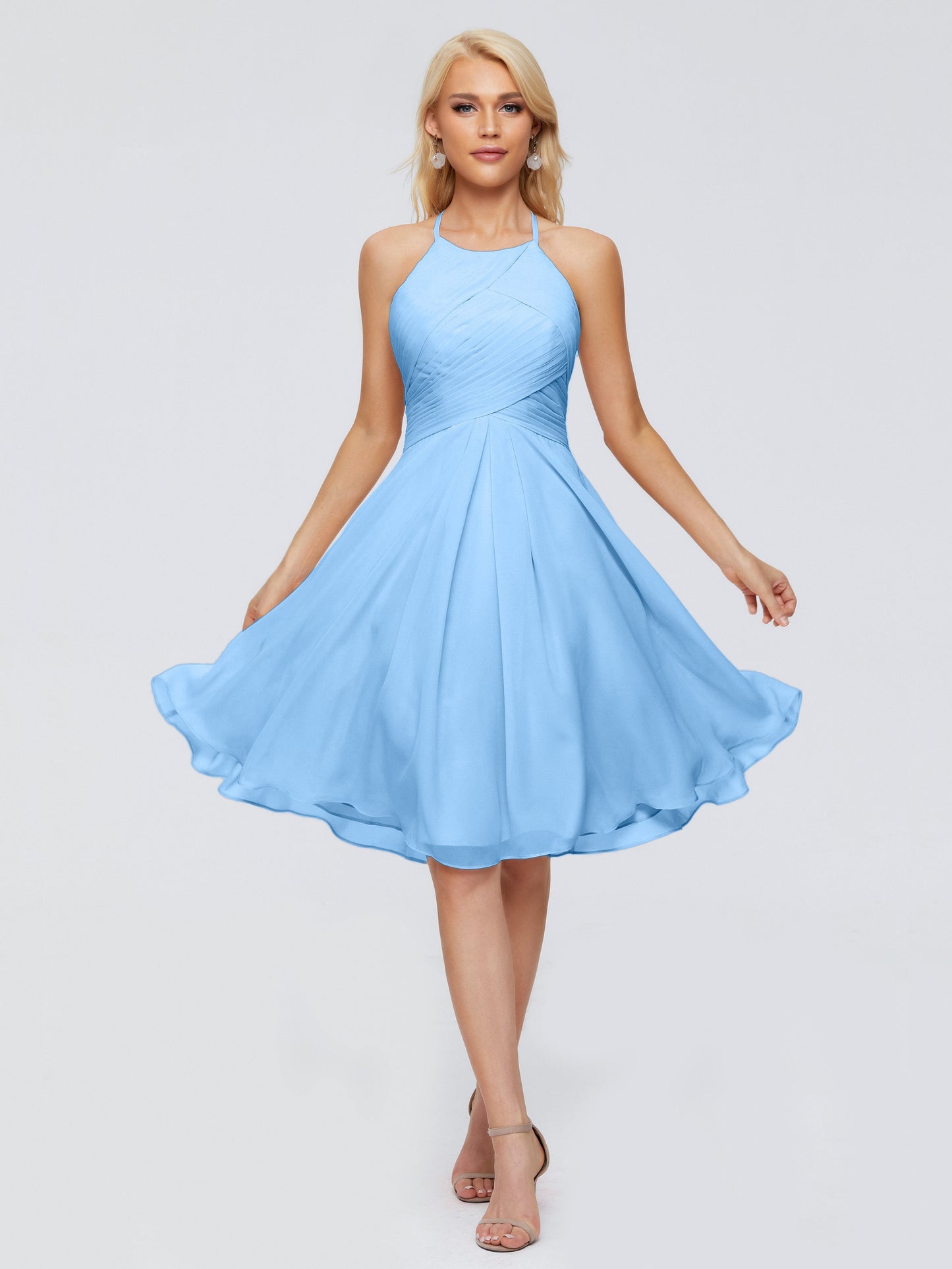 Molly Halter Knee Length Chiffon Bridesmaid Dresses With Pockets
