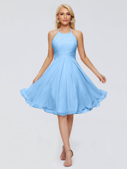 Molly Halter Knee Length Chiffon Bridesmaid Dresses With Pockets