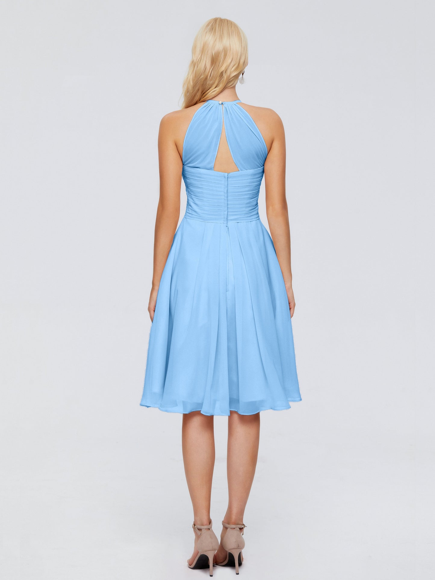 Molly Halter Knee Length Chiffon Bridesmaid Dresses With Pockets