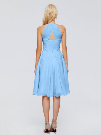 Molly Halter Knee Length Chiffon Bridesmaid Dresses With Pockets