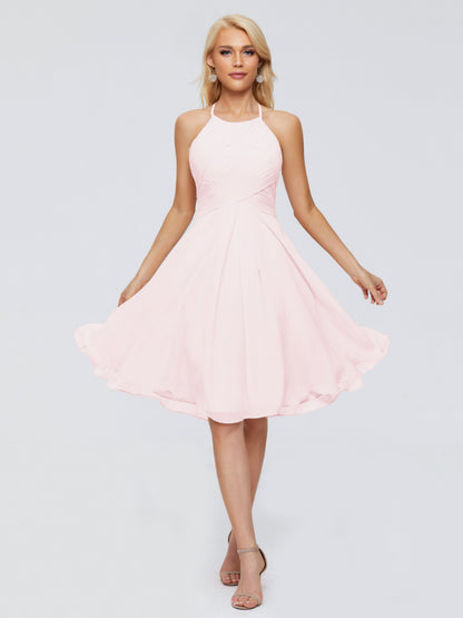 Molly Halter Knee Length Chiffon Bridesmaid Dresses With Pockets