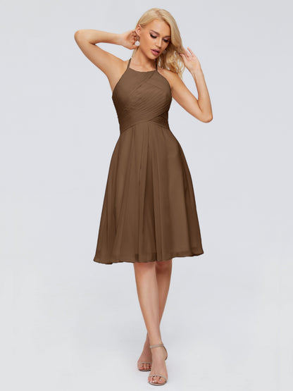 Molly Halter Knee Length Chiffon Bridesmaid Dresses With Pockets